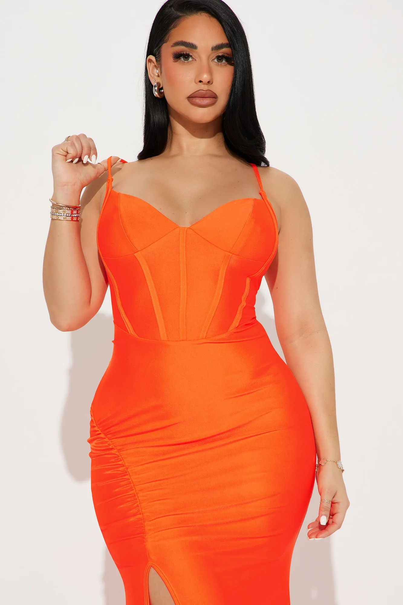 Angelina Corset Gown - Neon Orange