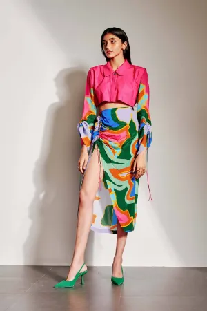 Arch Ruched Sleeve Cropped Shirt