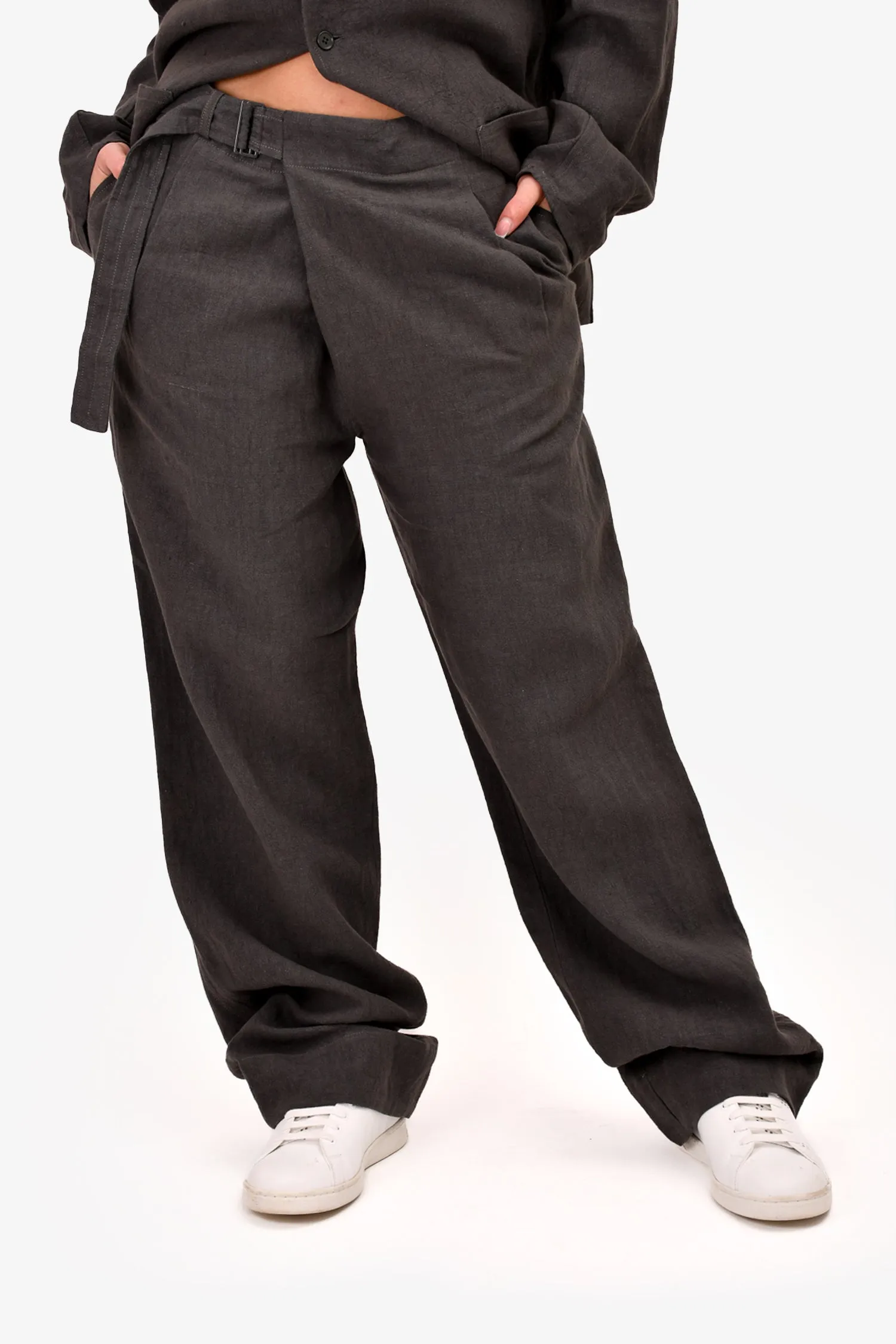 Arch The Grey Linen Belted Wrap Pants Size 40
