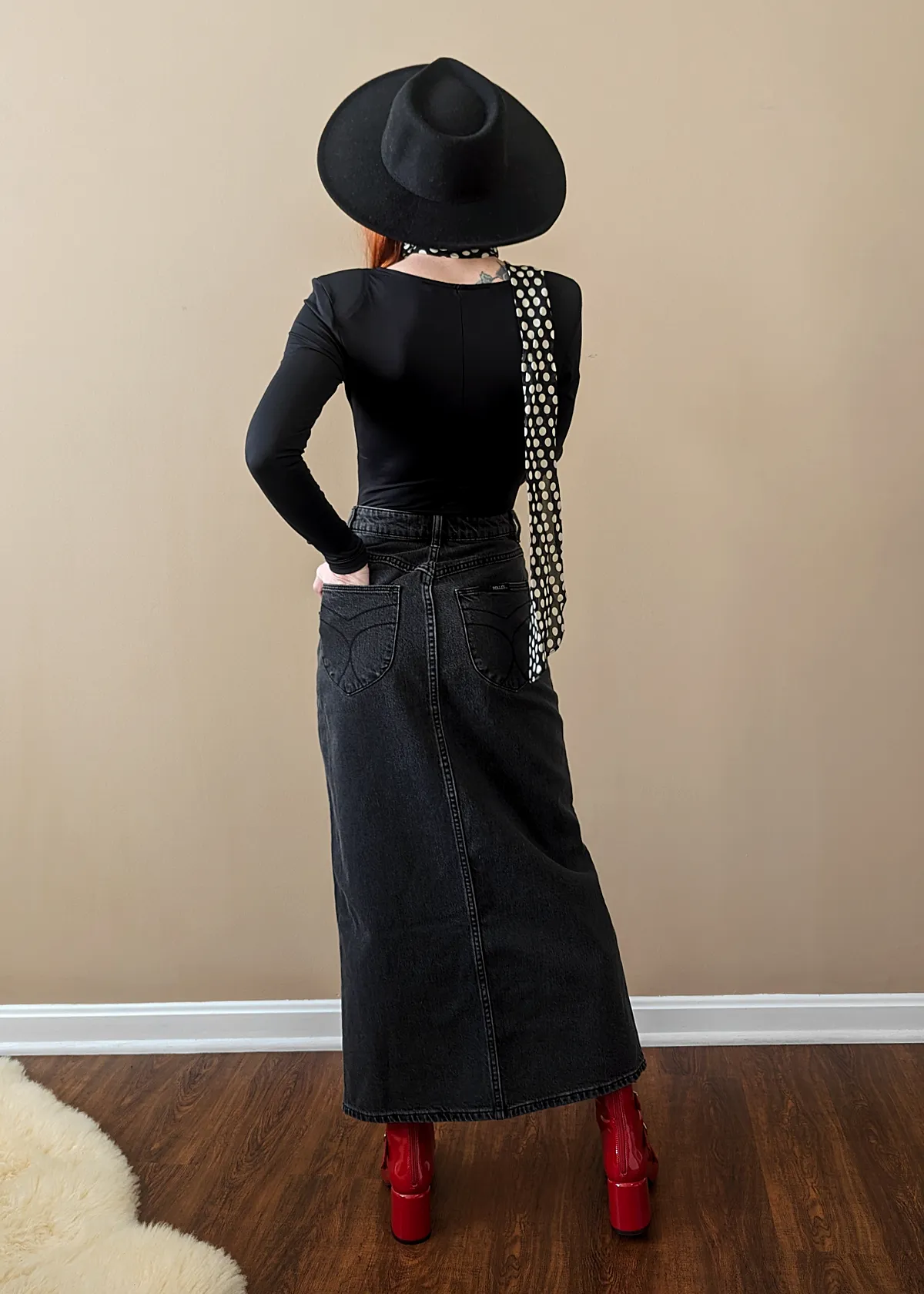 Ash Black Chicago Denim Midi Skirt