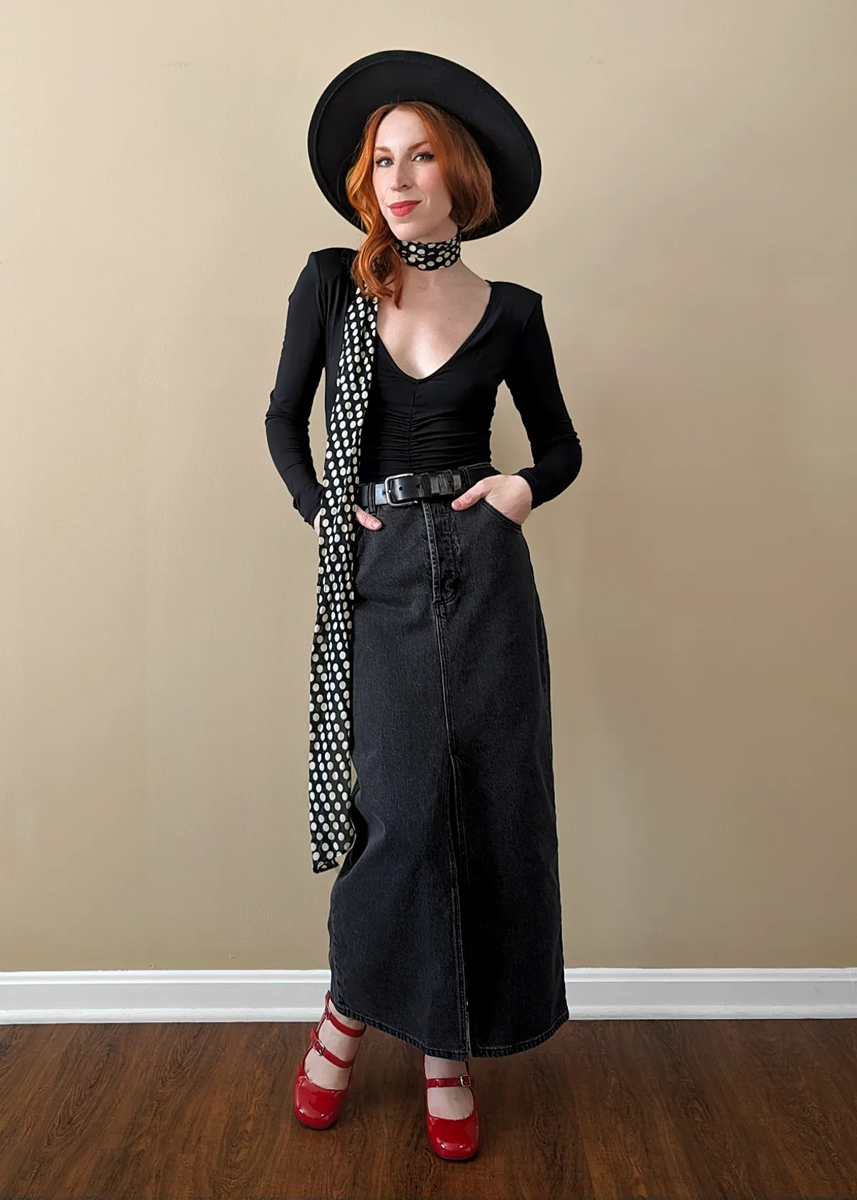 Ash Black Chicago Denim Midi Skirt