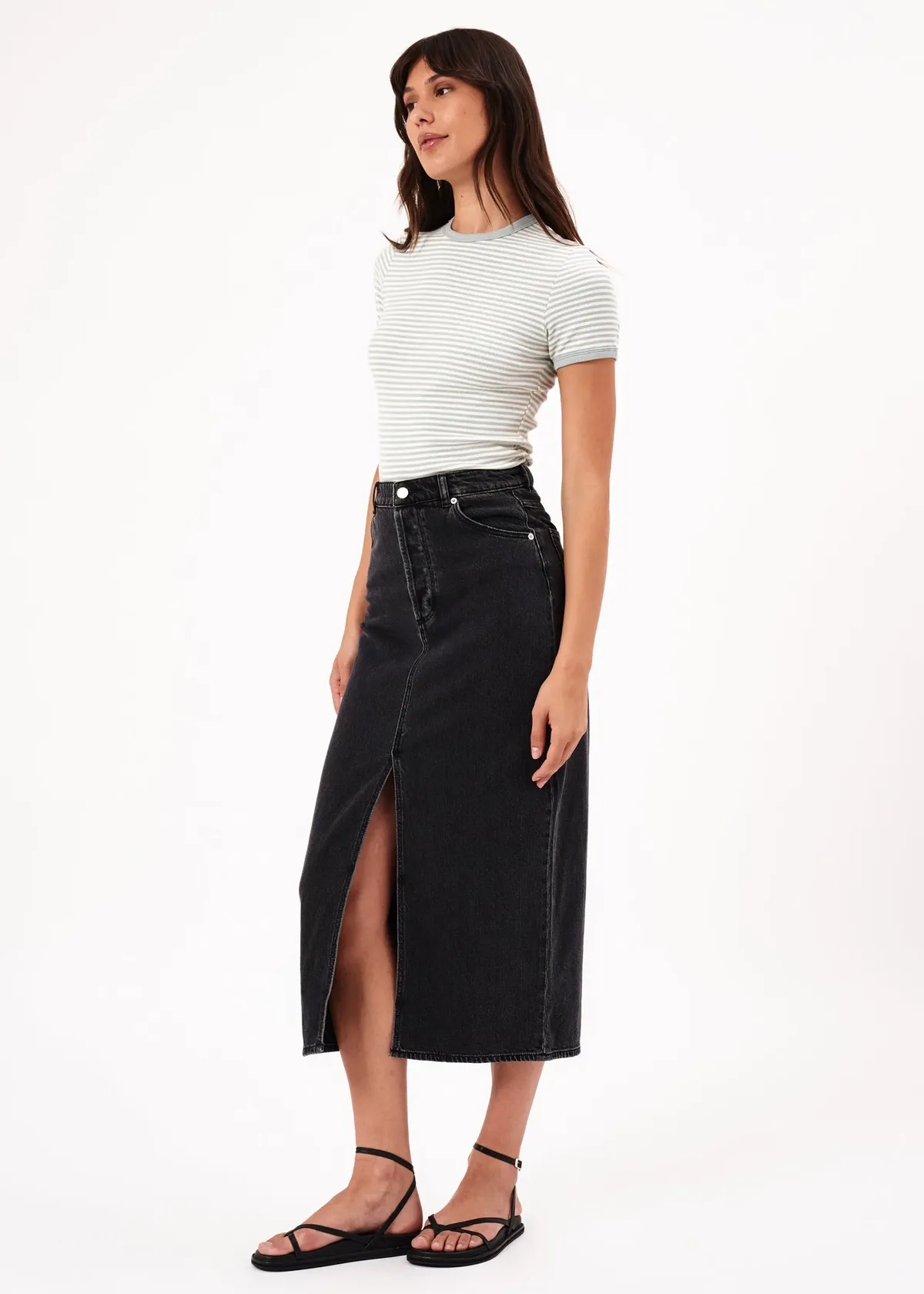 Ash Black Chicago Denim Midi Skirt