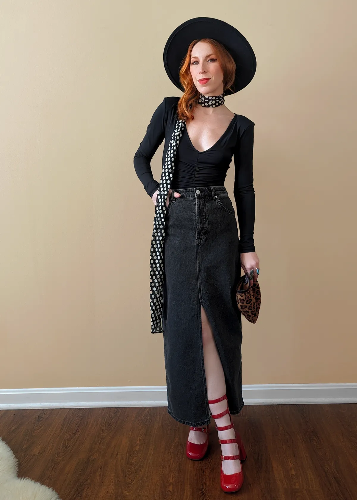 Ash Black Chicago Denim Midi Skirt
