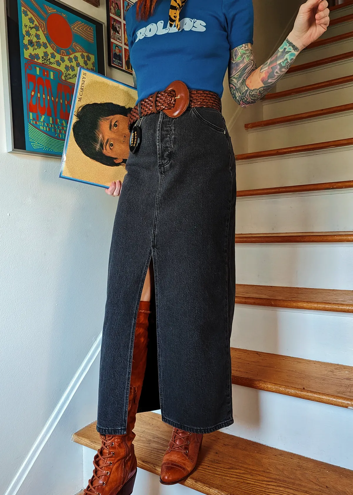 Ash Black Chicago Denim Midi Skirt