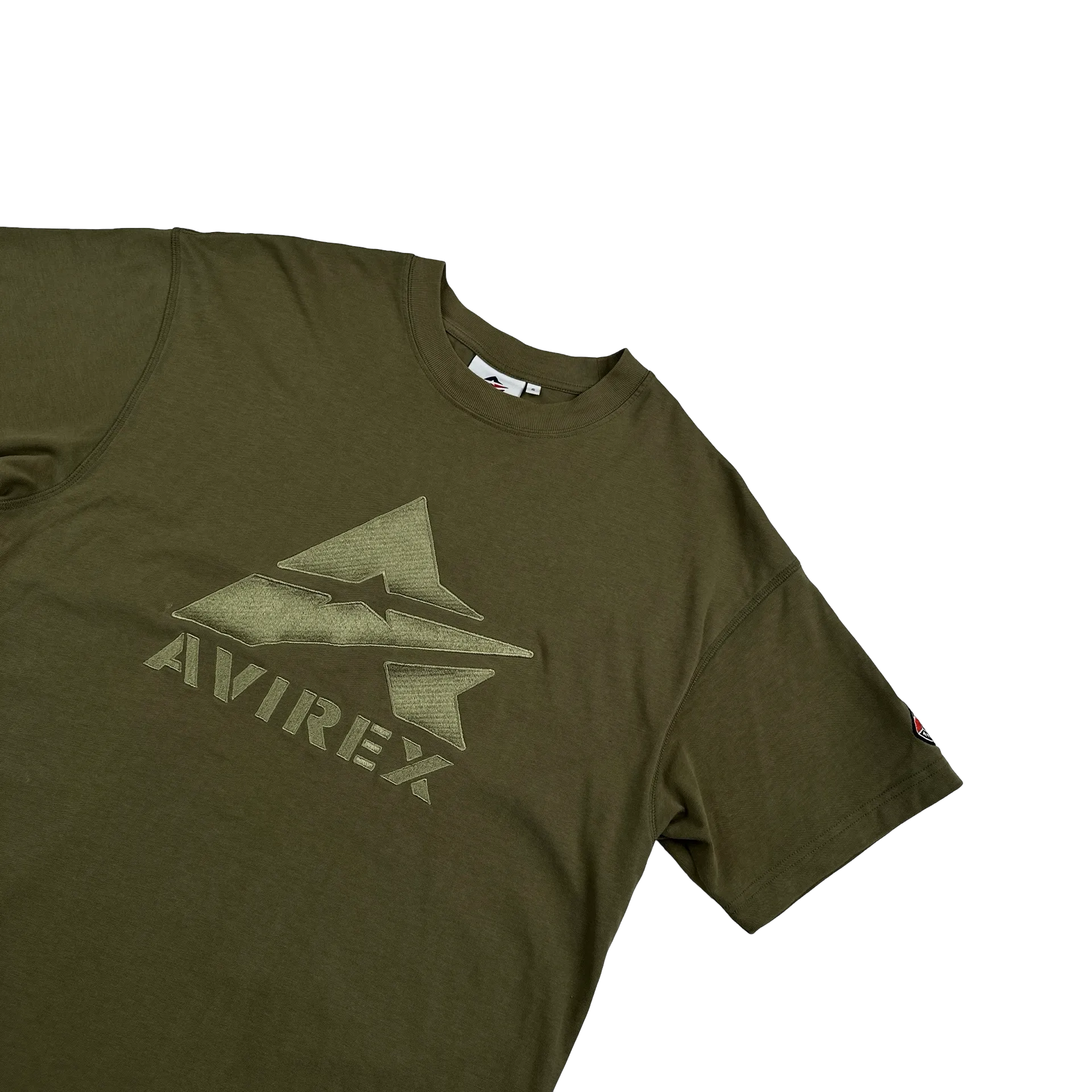 Avirex Khaki Embroidered Spellout T Shirt - Small
