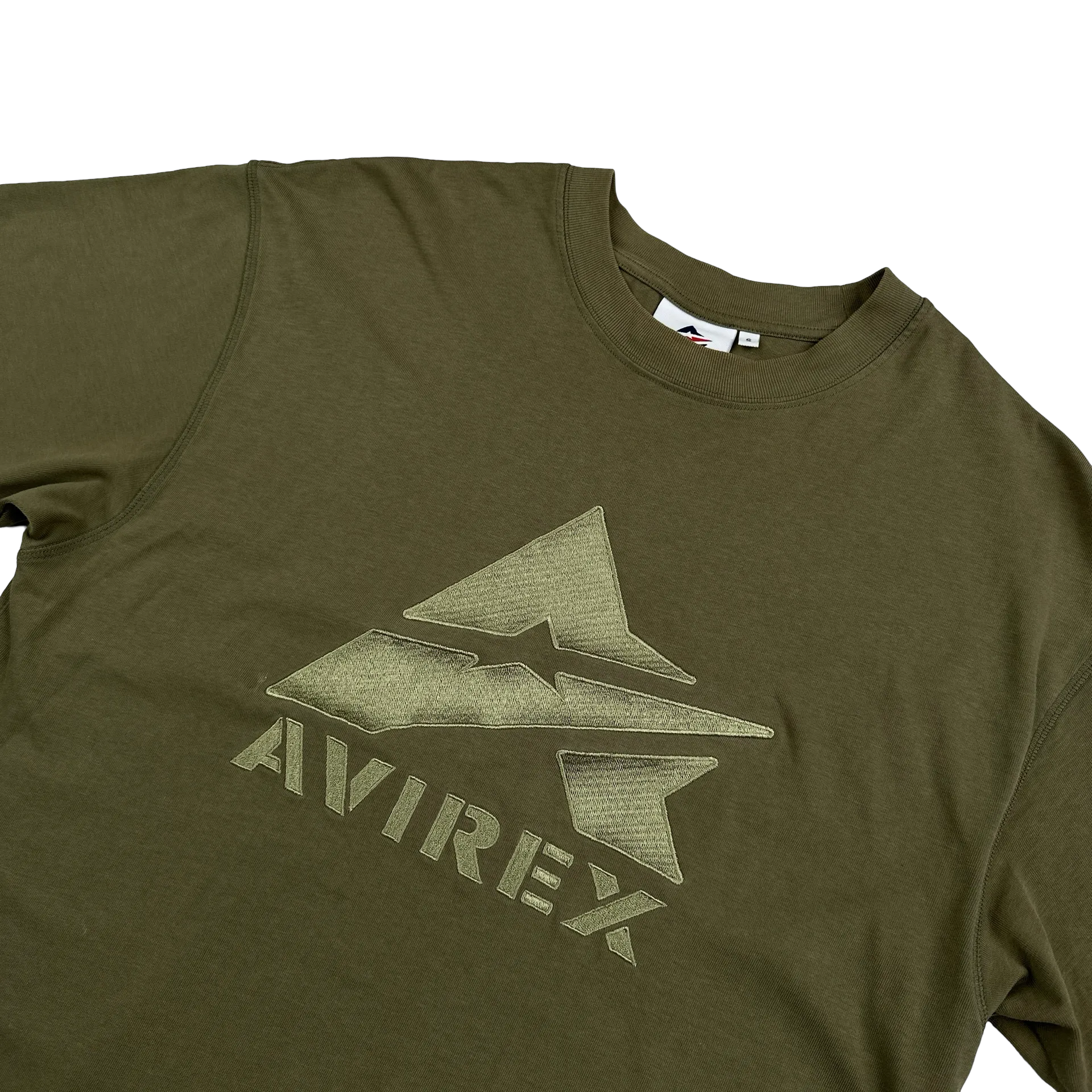 Avirex Khaki Embroidered Spellout T Shirt - Small
