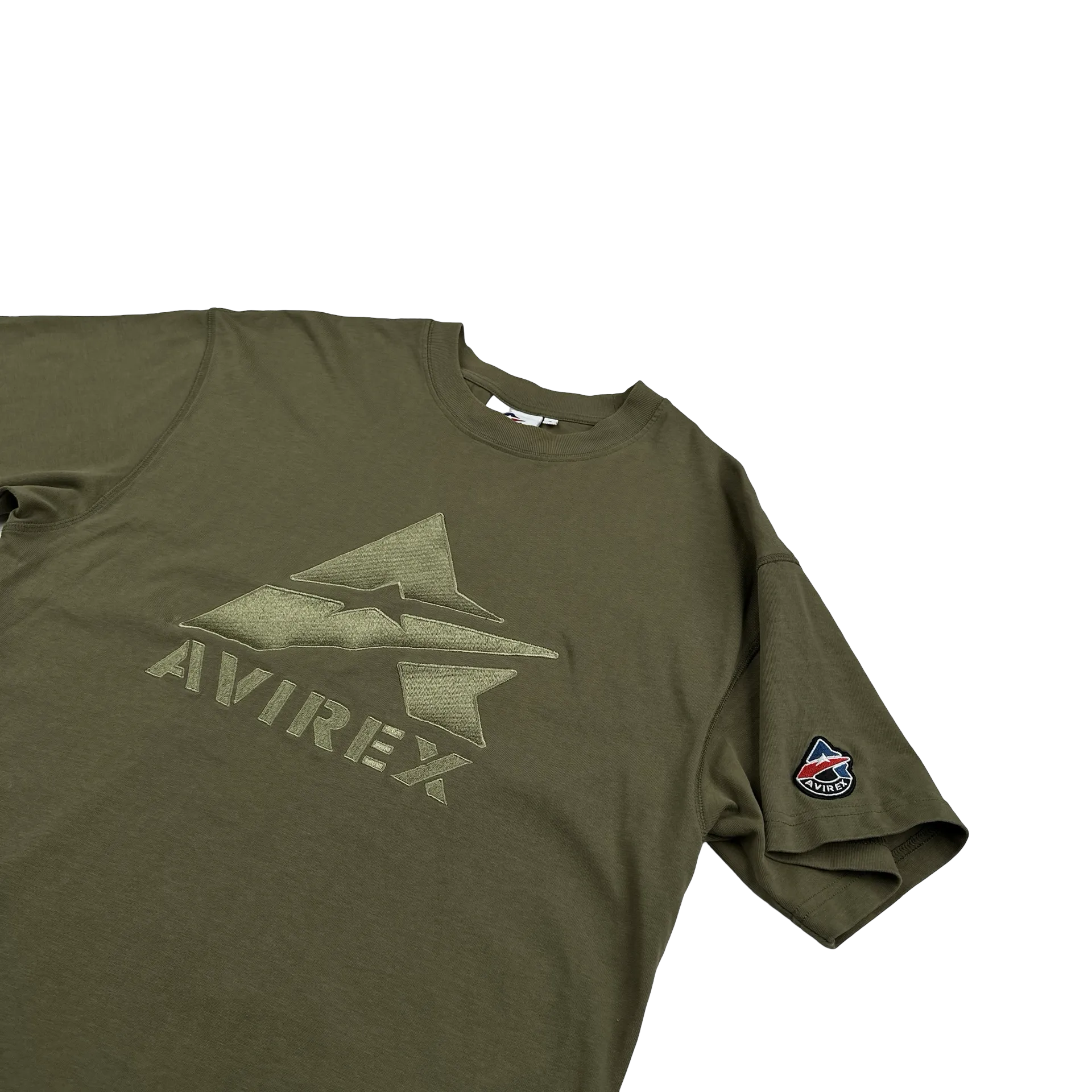 Avirex Khaki Embroidered Spellout T Shirt - Small