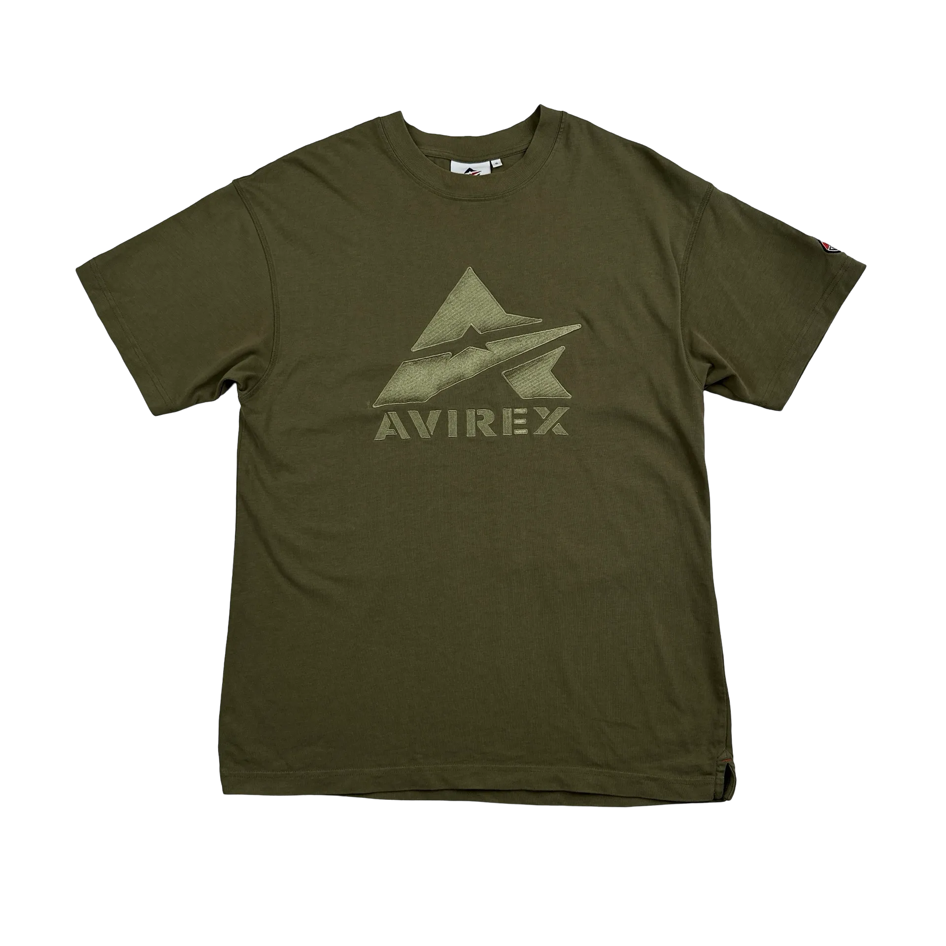 Avirex Khaki Embroidered Spellout T Shirt - Small