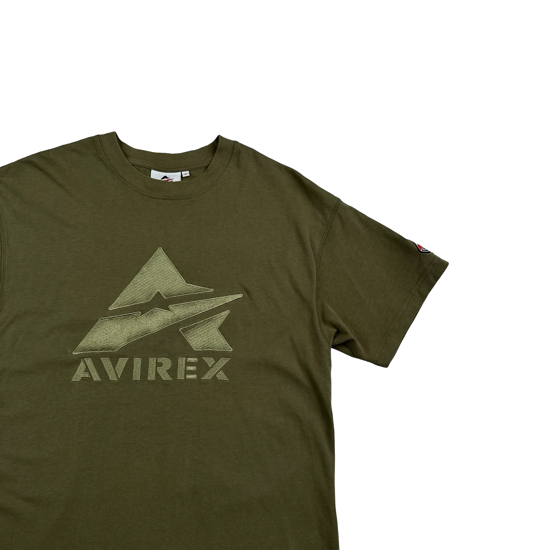 Avirex Khaki Embroidered Spellout T Shirt - Small