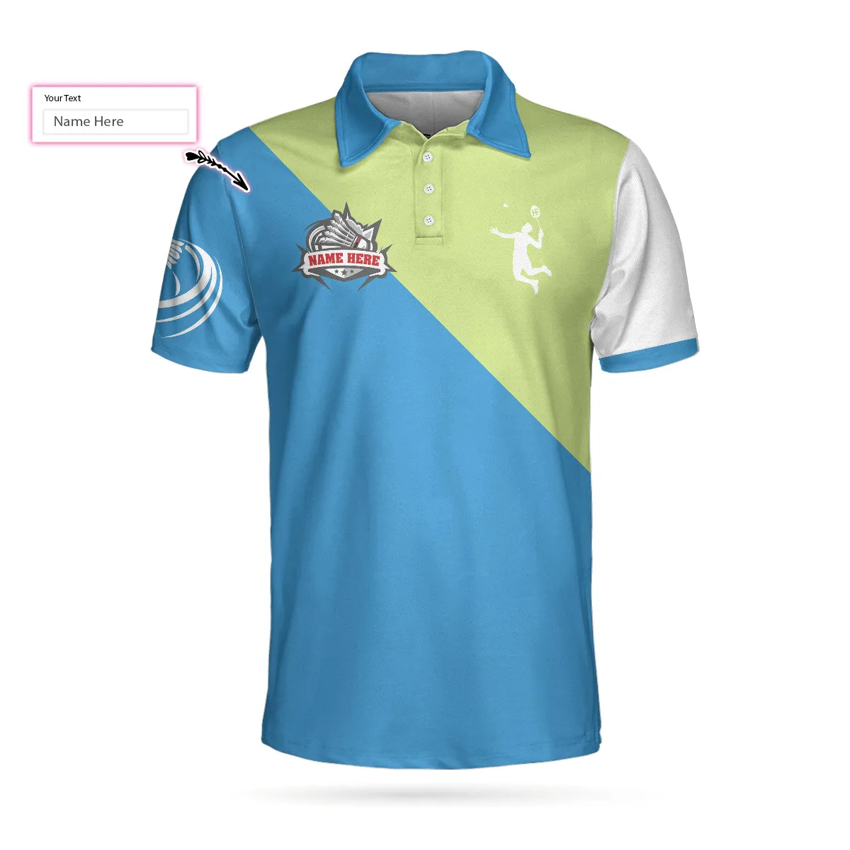 Badminton Short Sleeve Custom Polo Shirt, Personalized Polo Shirt, Blue Green Badminton Shirt For Men