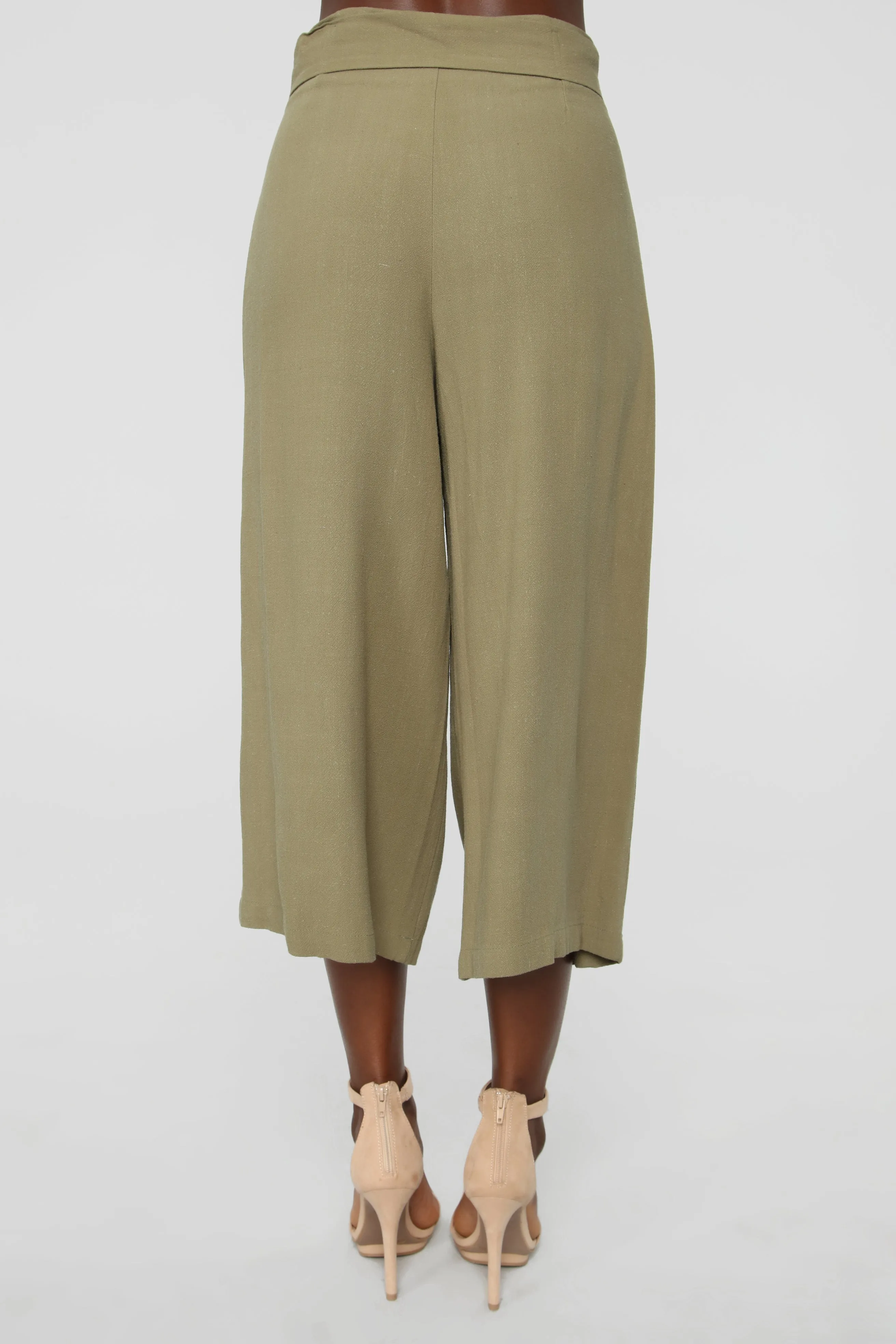 Bahama Mama Tie Waist Linen Pants - Olive