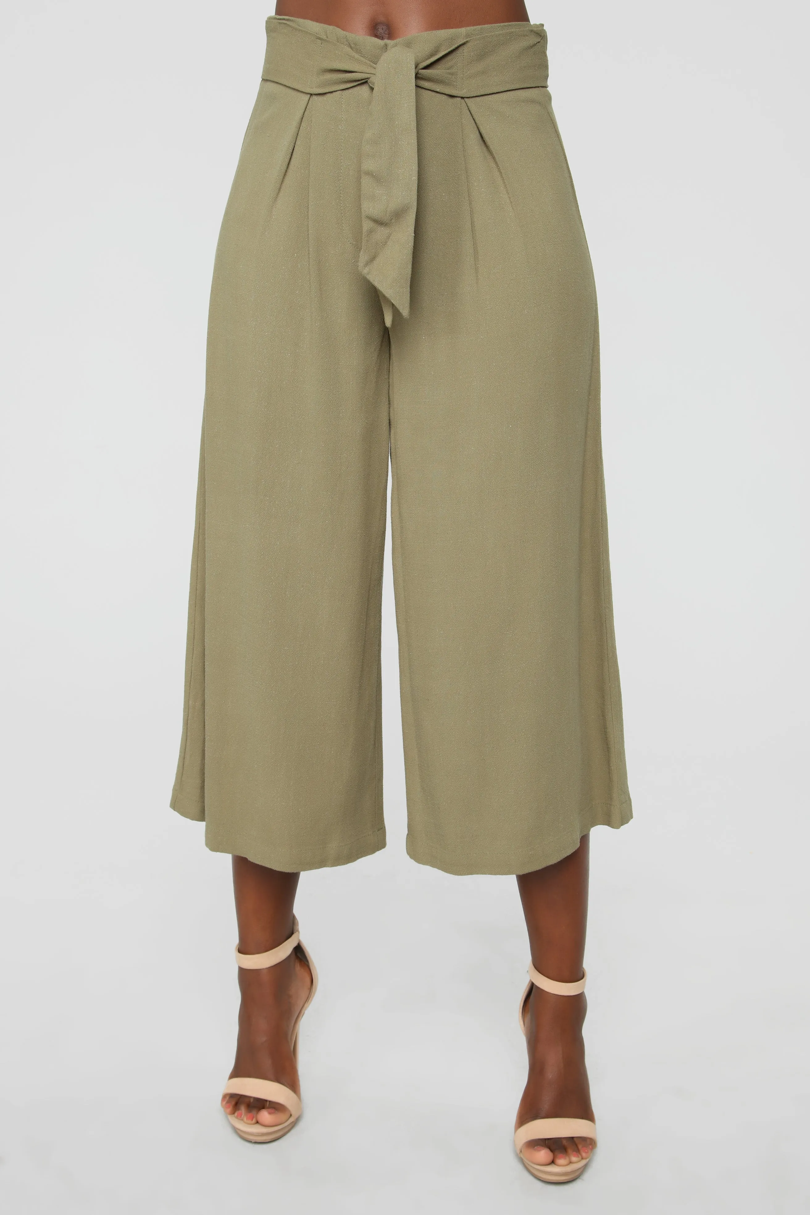 Bahama Mama Tie Waist Linen Pants - Olive