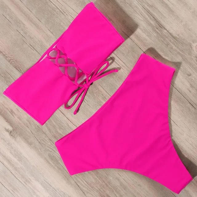 Bandeau tube High Waist Bikini Set