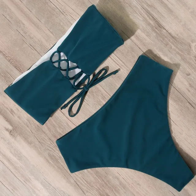 Bandeau tube High Waist Bikini Set