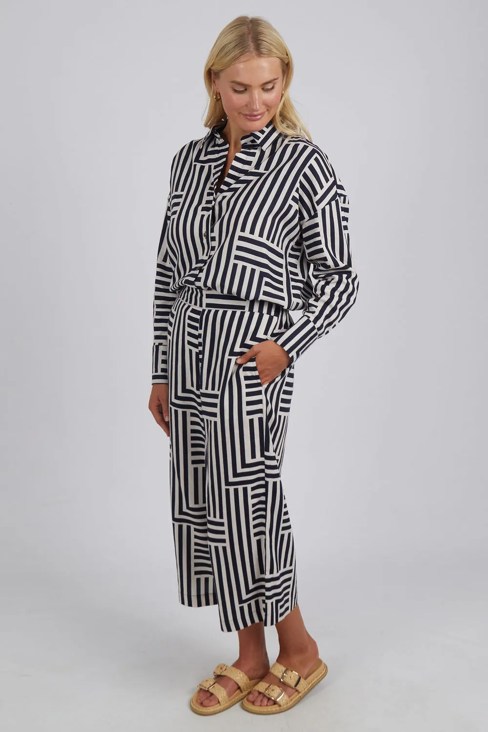 Bauhaus Pant in Navy Oatmeal Stripe