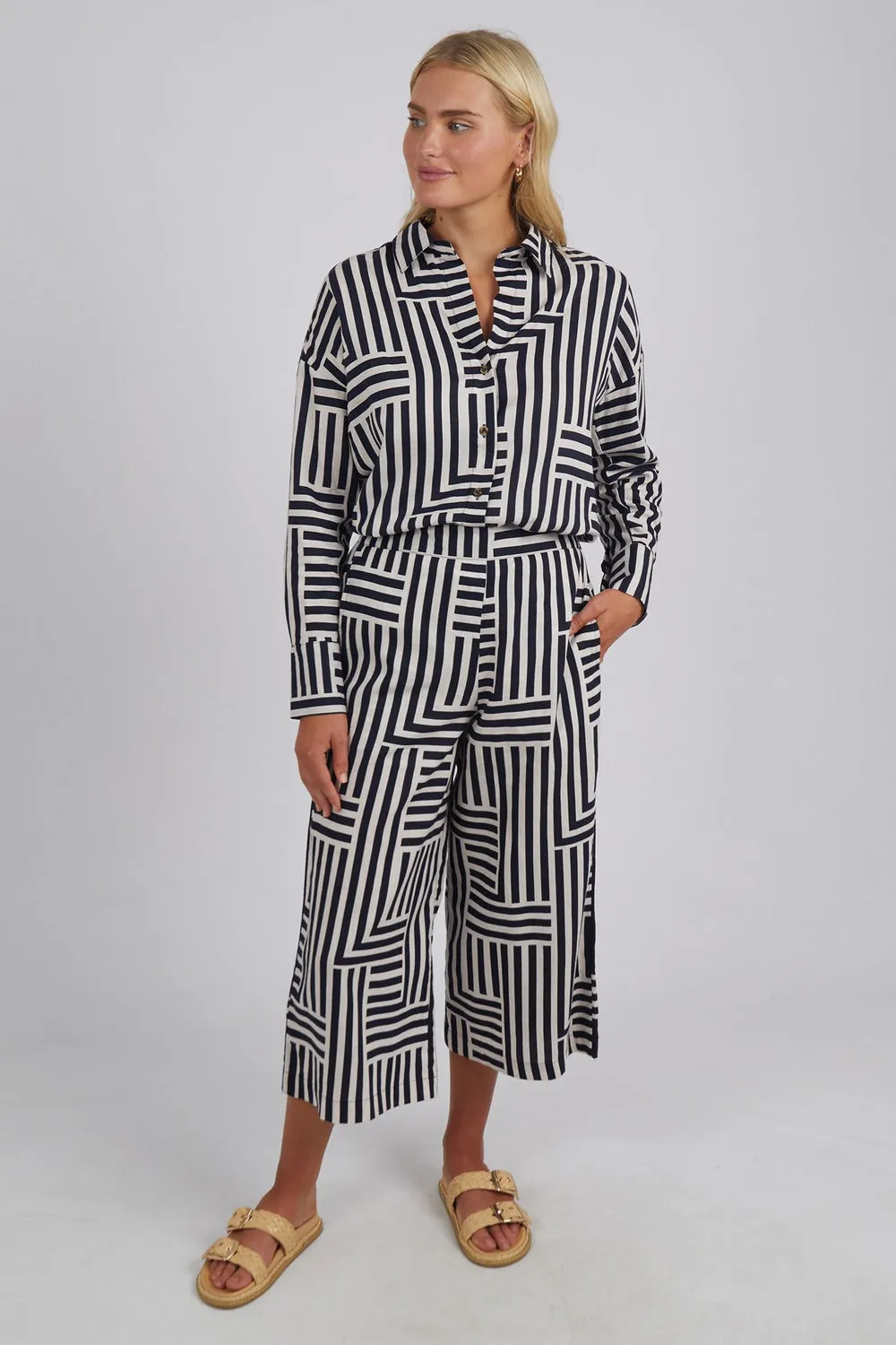 Bauhaus Pant in Navy Oatmeal Stripe