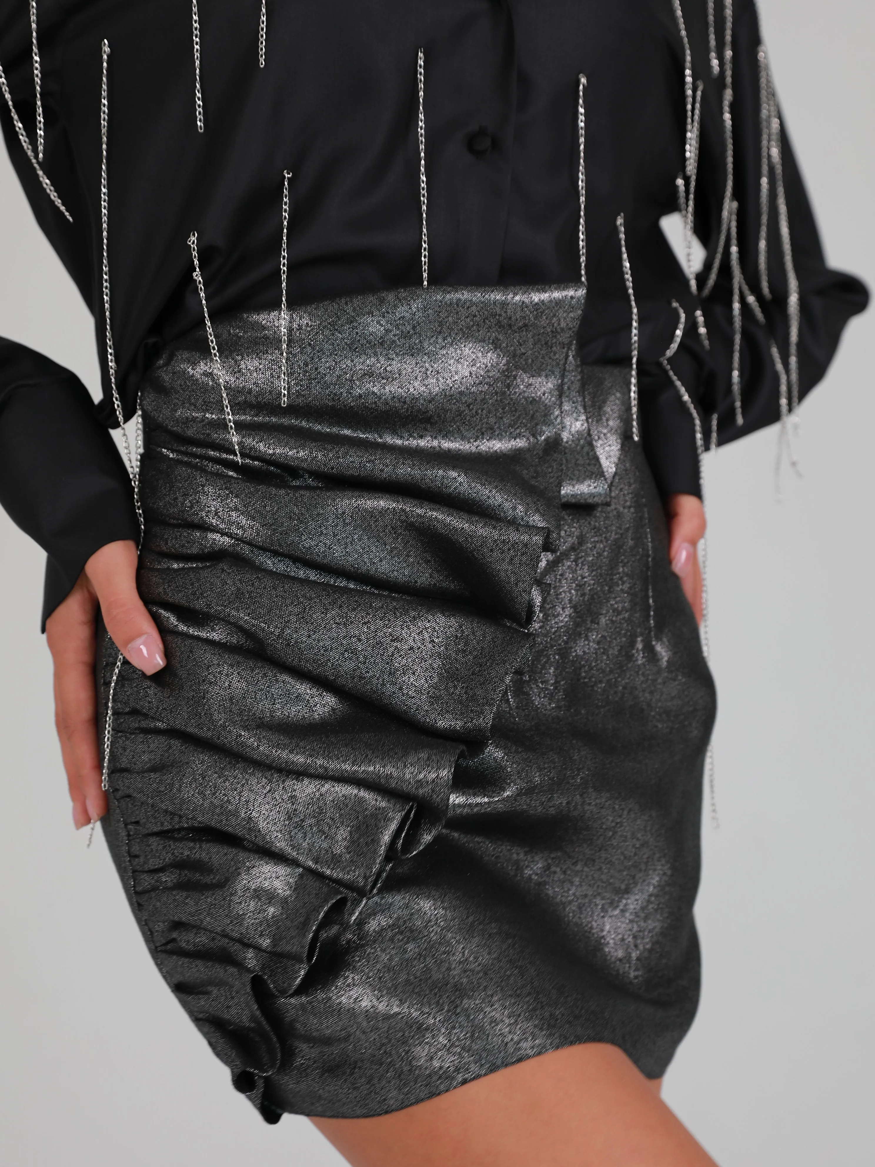 BD Linen-Blend Ruffled Skirt - Silver