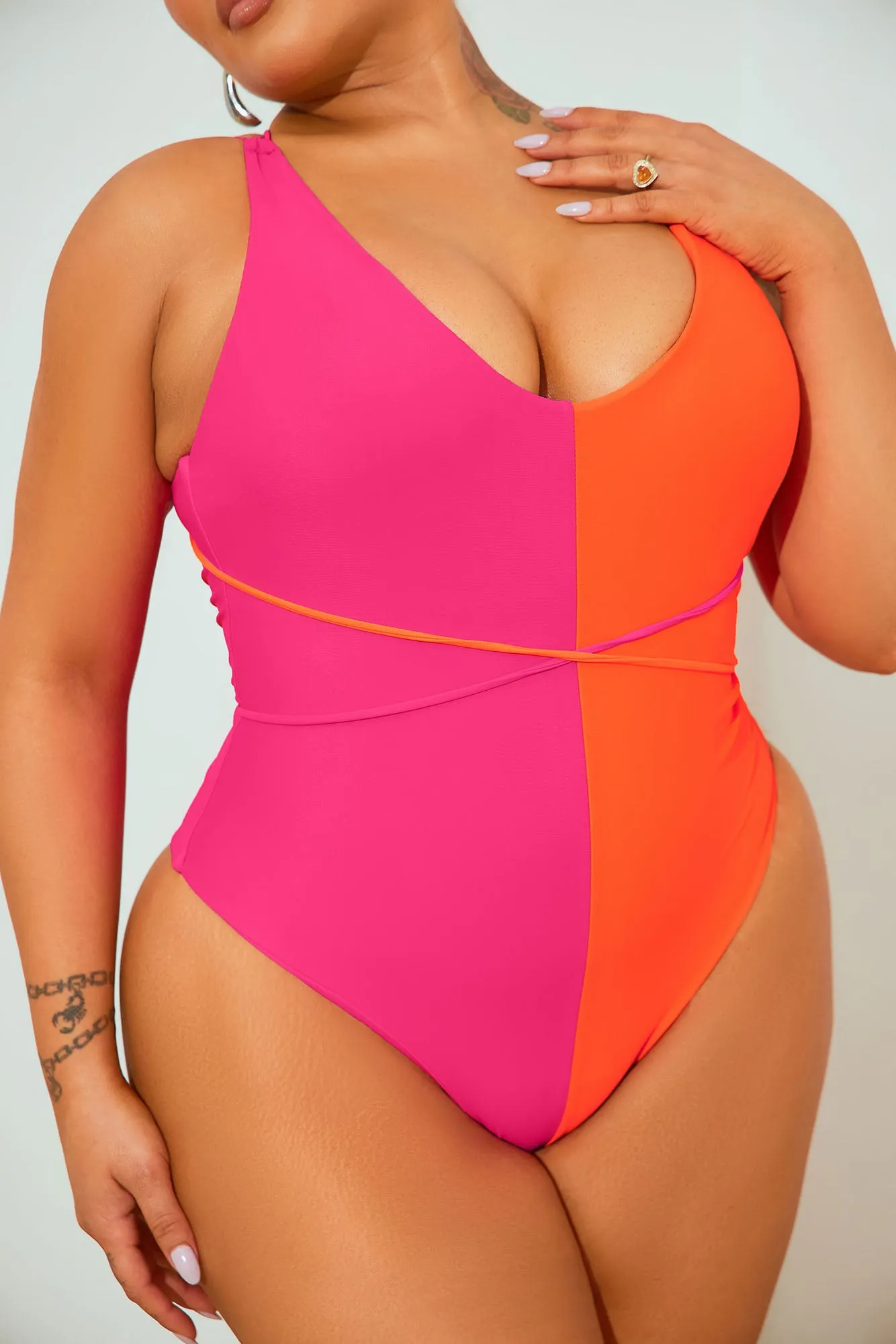 Becky Colorblock 1 Piece Swimsuit - Neon Pink/combo