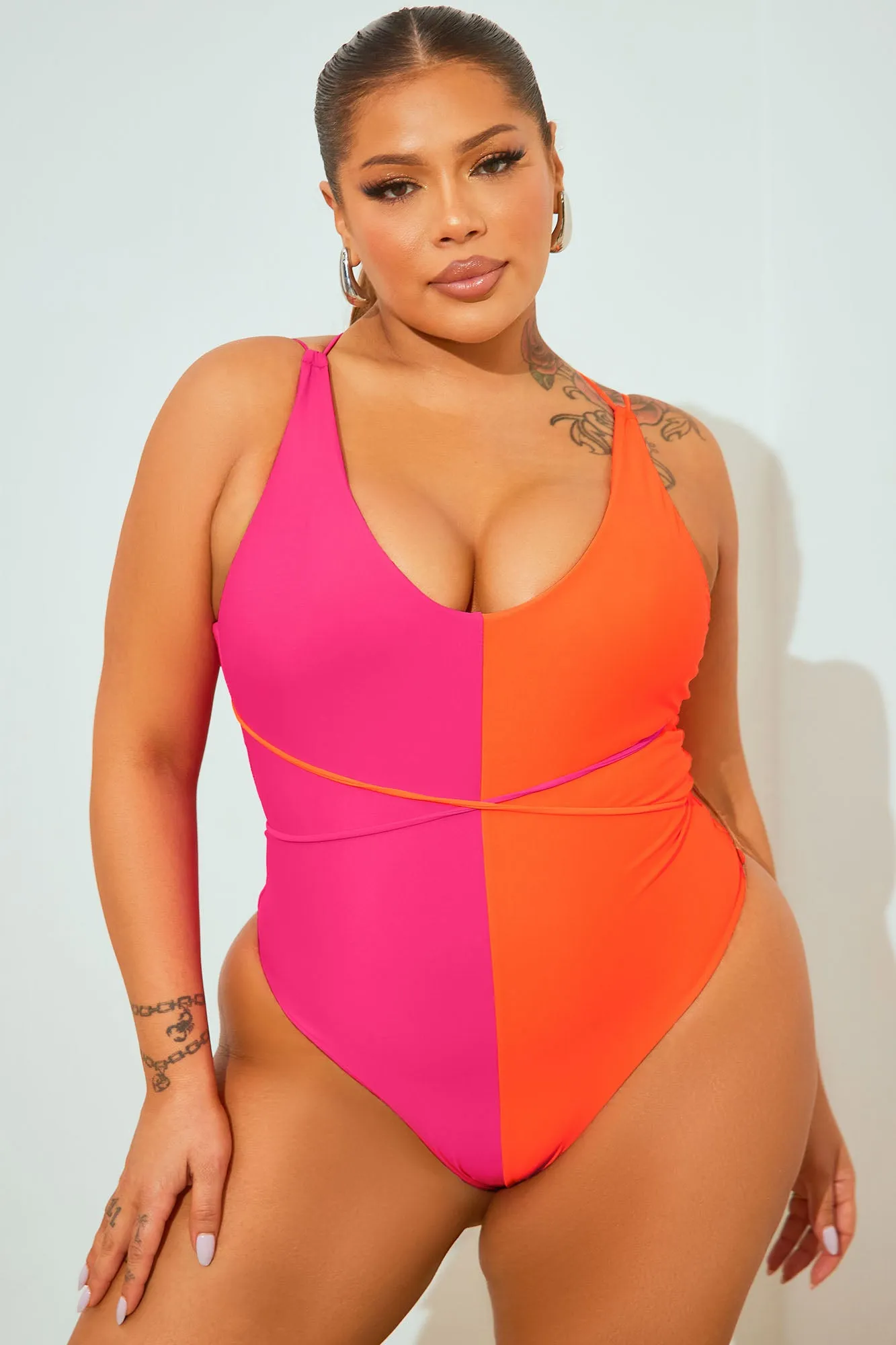 Becky Colorblock 1 Piece Swimsuit - Neon Pink/combo
