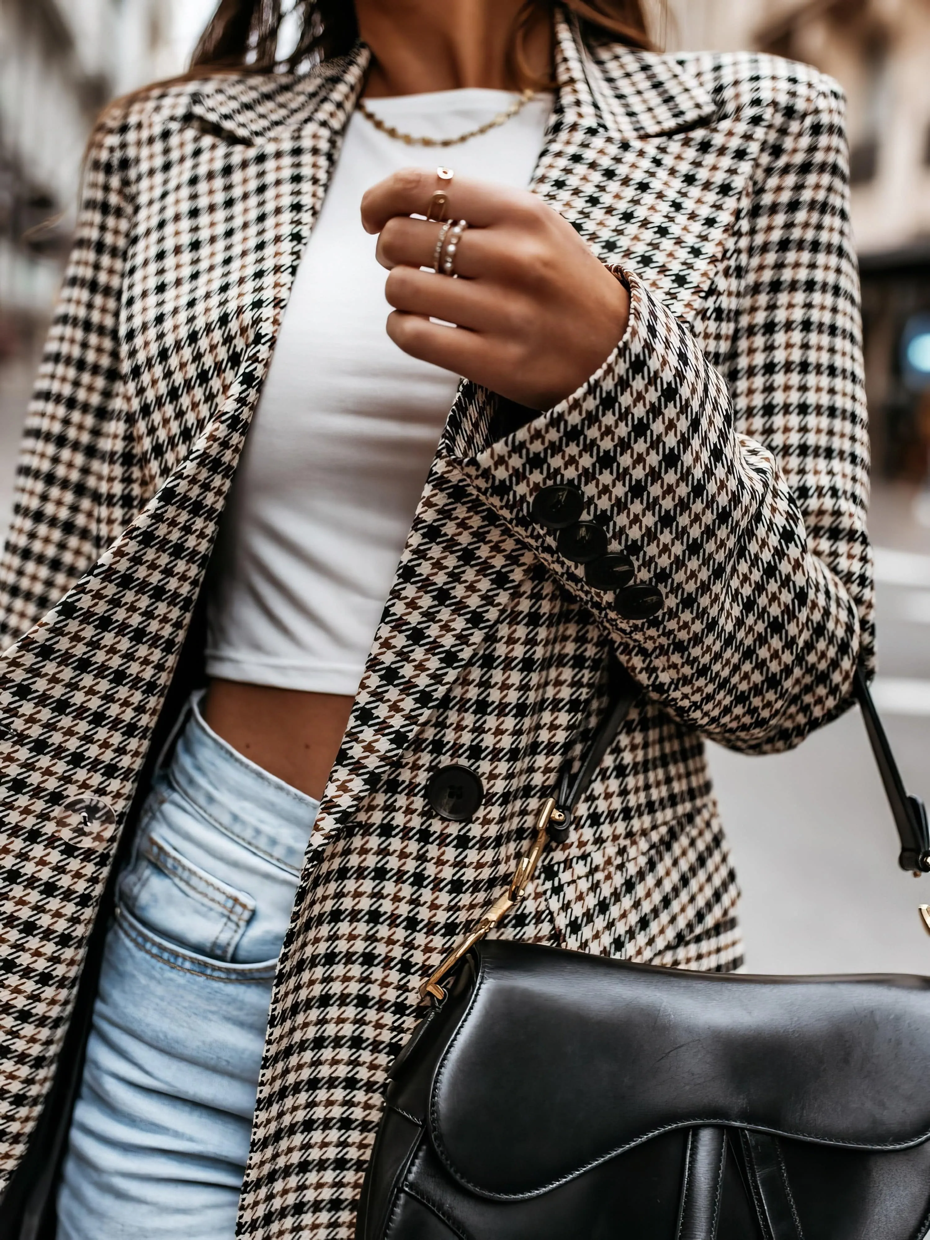 Beige and Black Checked Blazer