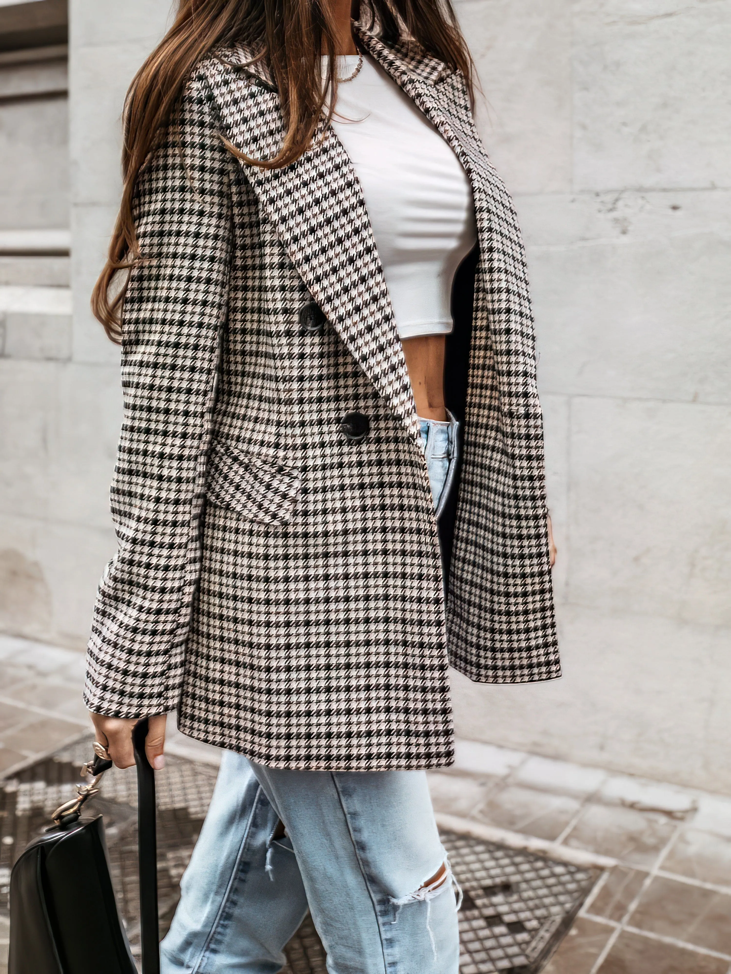 Beige and Black Checked Blazer