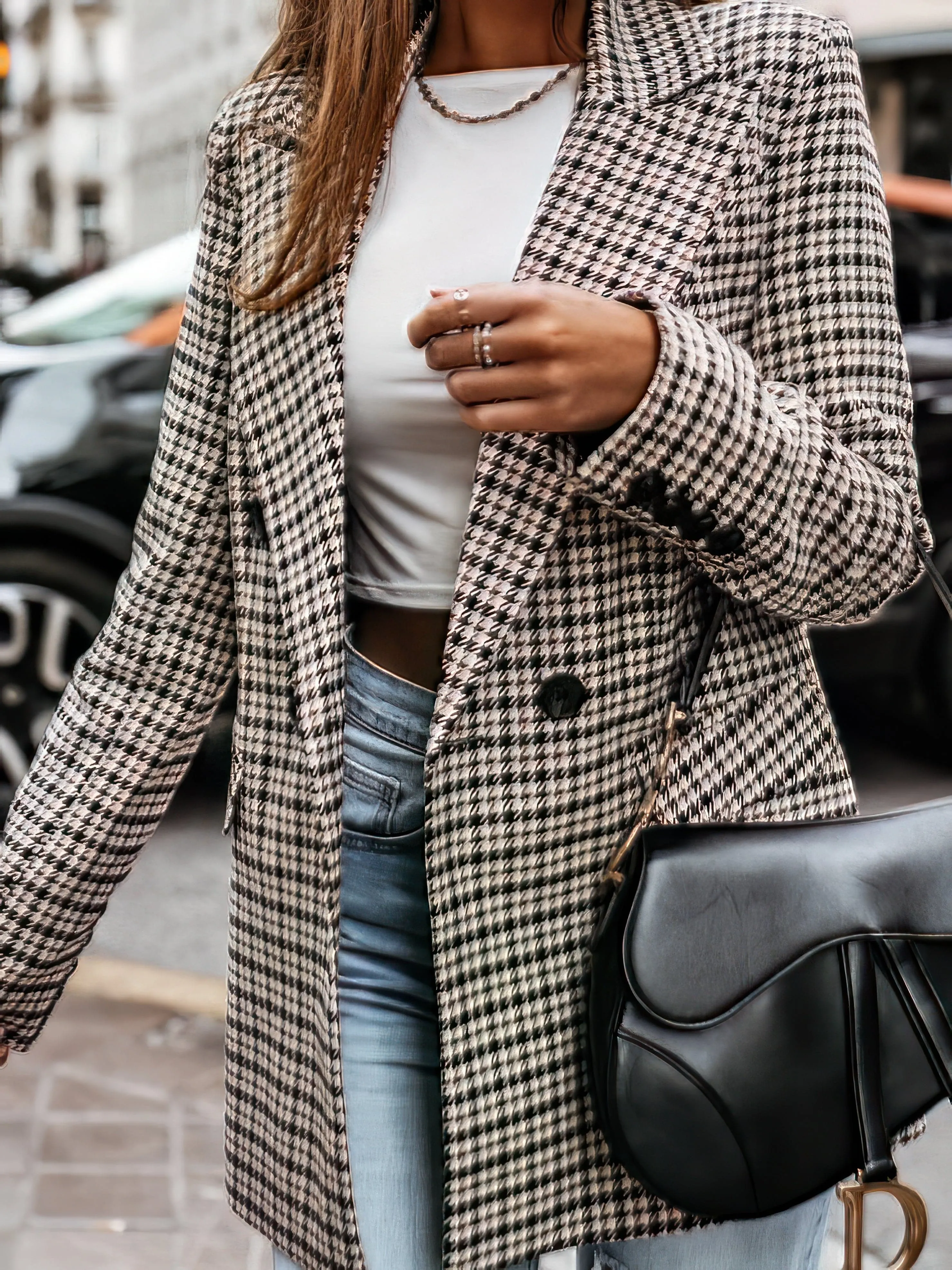 Beige and Black Checked Blazer
