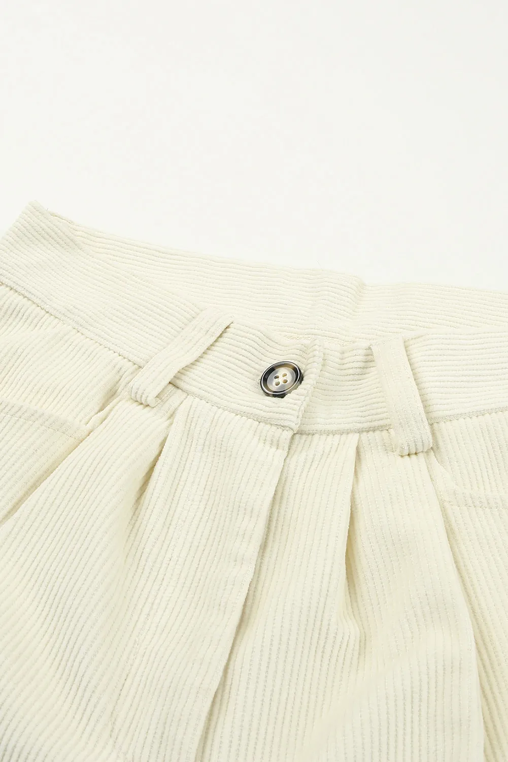 Beige Corduroy High Waist Straight Leg Pants