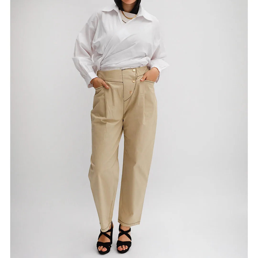 Beige gabardine snap button pants