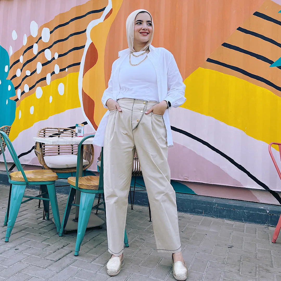 Beige gabardine snap button pants
