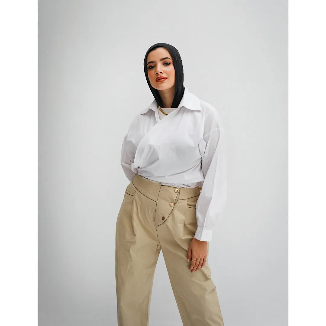 Beige gabardine snap button pants