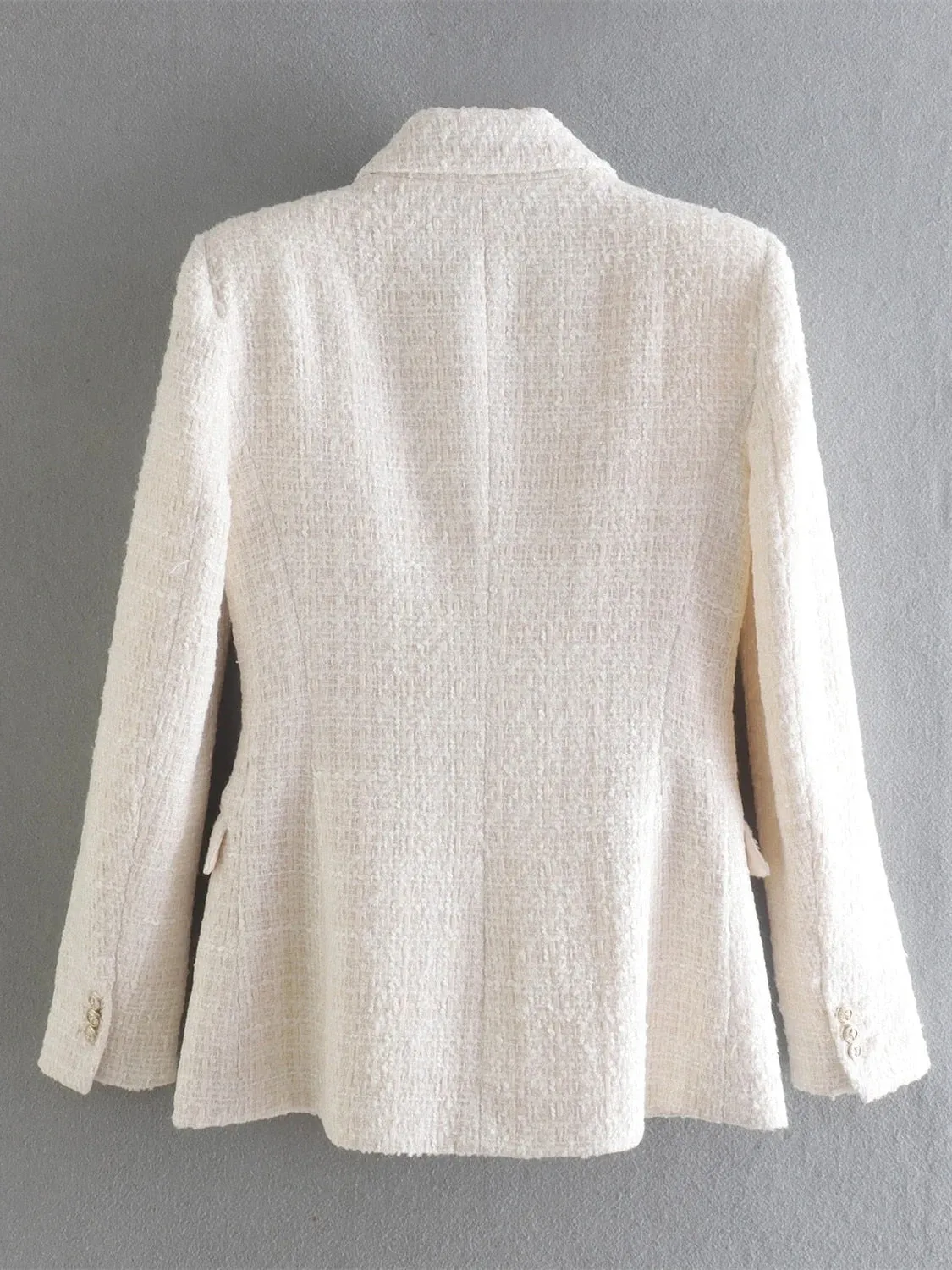 Beige Tweed Women Blazer Jacket