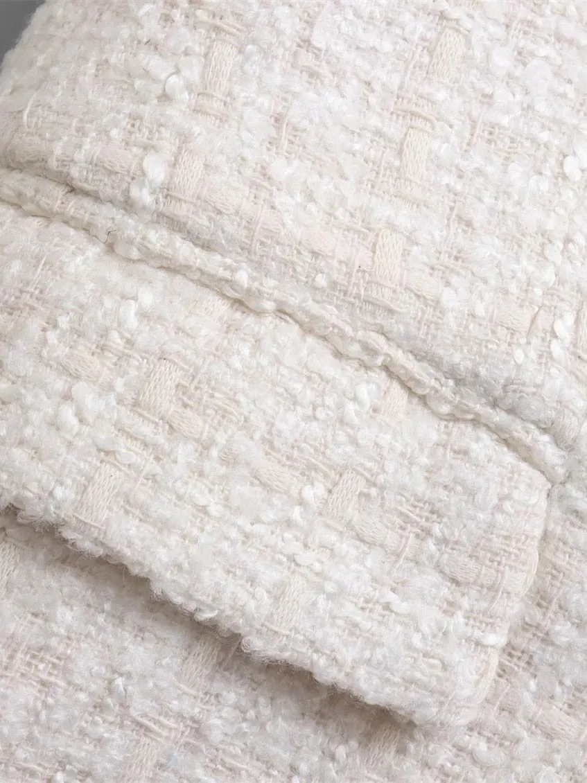 Beige Tweed Women Blazer Jacket