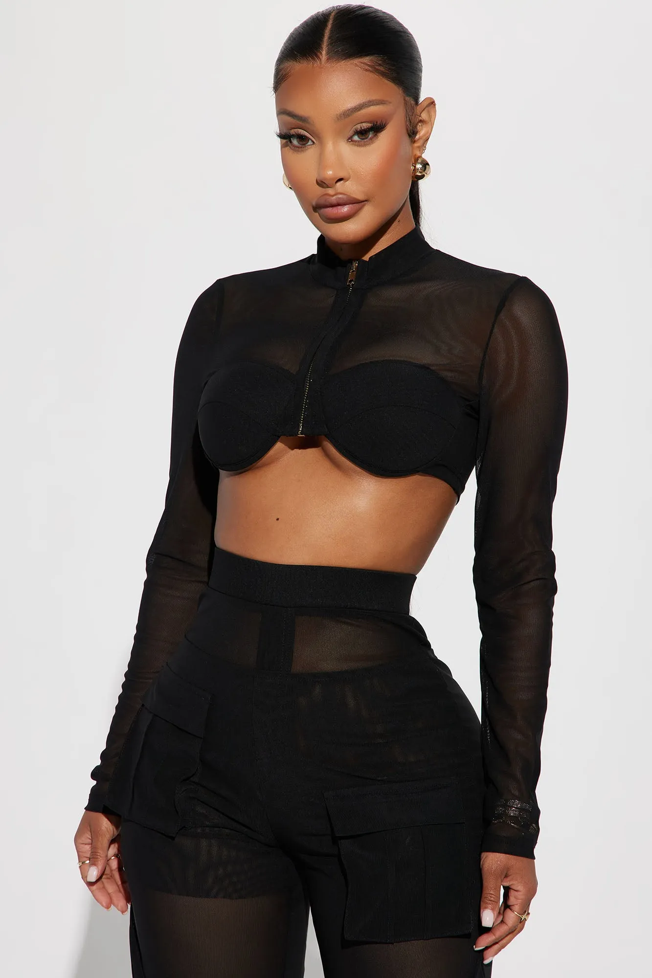 Believe Me Mesh Pant Set  - Black