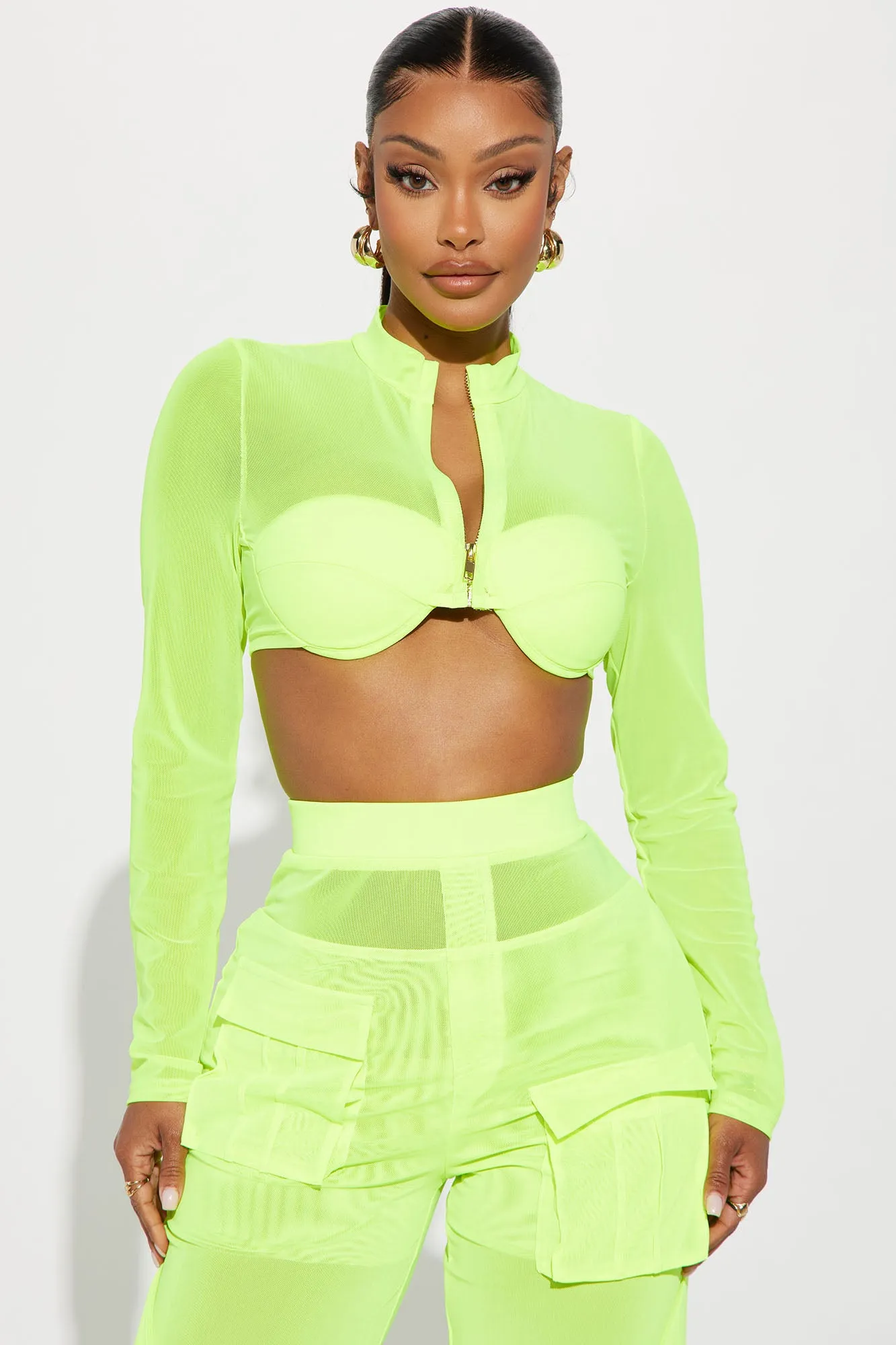 Believe Me Mesh Pant Set  - Lime