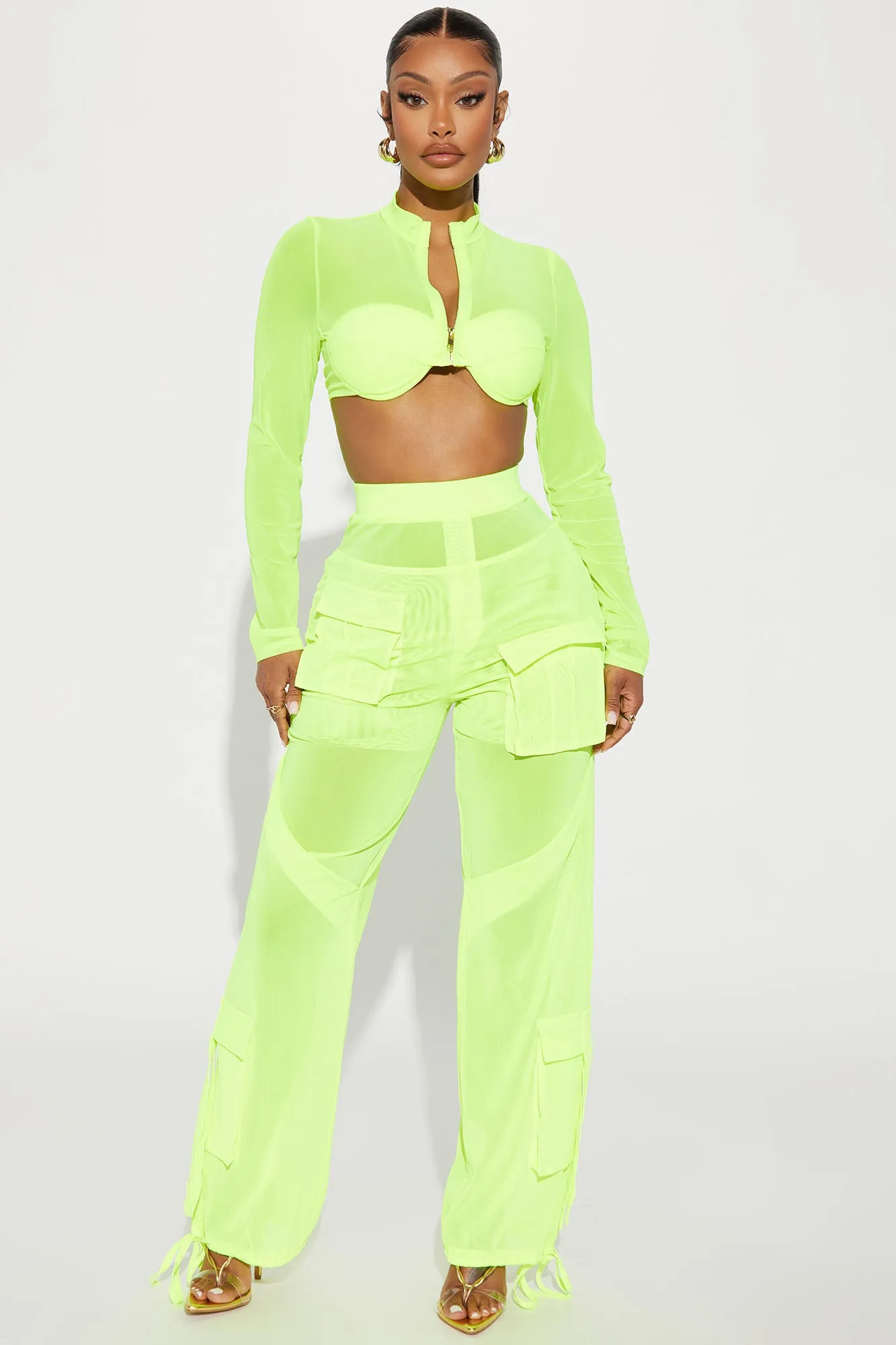 Believe Me Mesh Pant Set  - Lime
