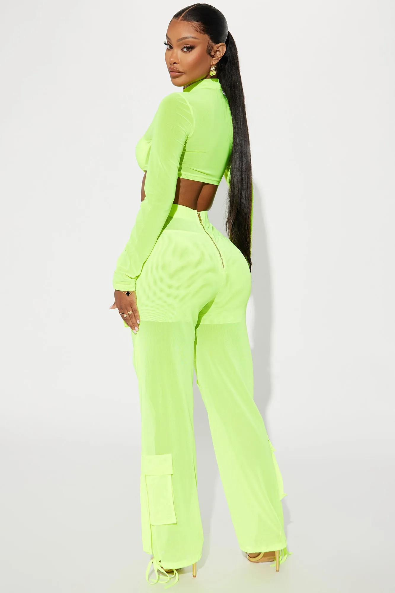 Believe Me Mesh Pant Set  - Lime