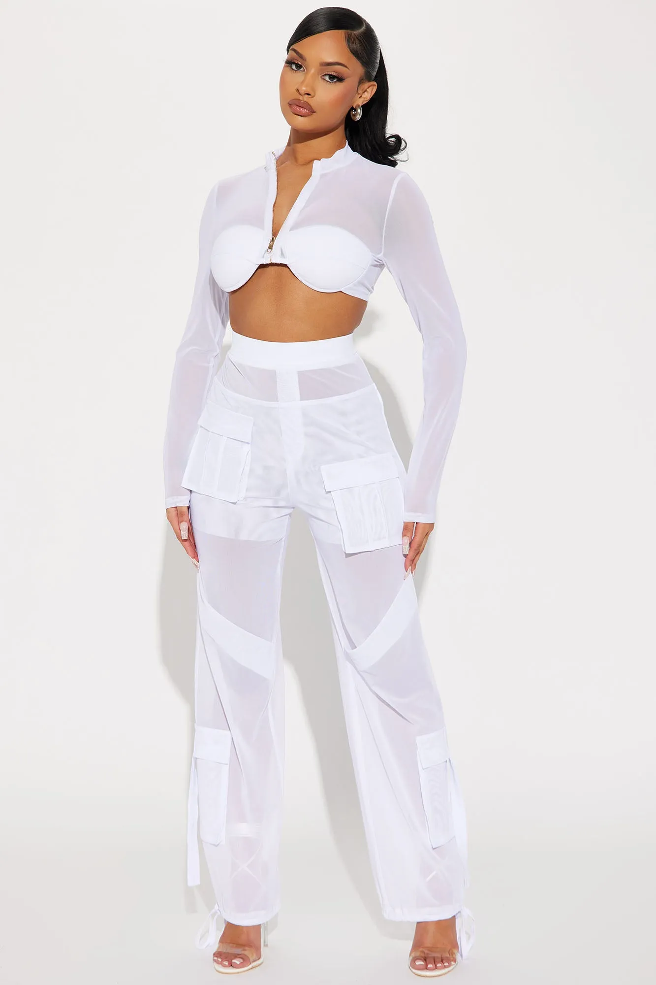Believe Me Mesh Pant Set  - White