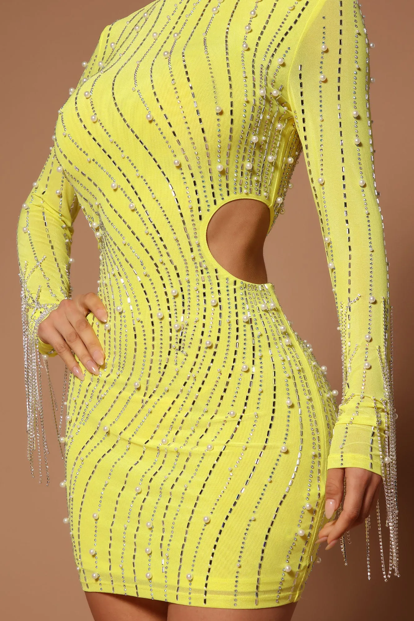 Belinda Embellished  Mini Dress - Neon Yellow