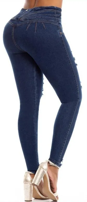 Belinda Push Up Jeans - High Waisted - Dark Blue