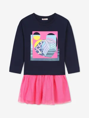 Billieblush Girls Bimaterial T-Shirt Dress in Navy