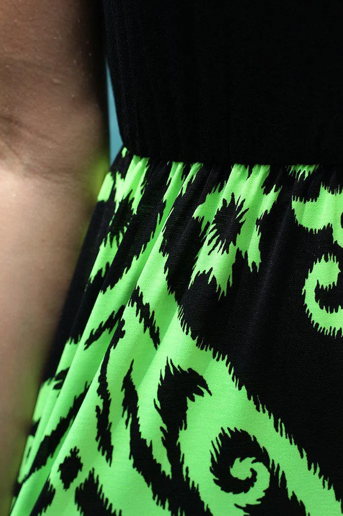 Black and Neon Lime Short Dress