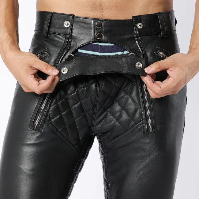 Black Fashion Men's Leather Quilted Pants