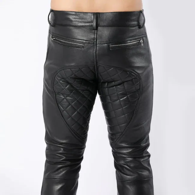 Black Fashion Men's Leather Quilted Pants