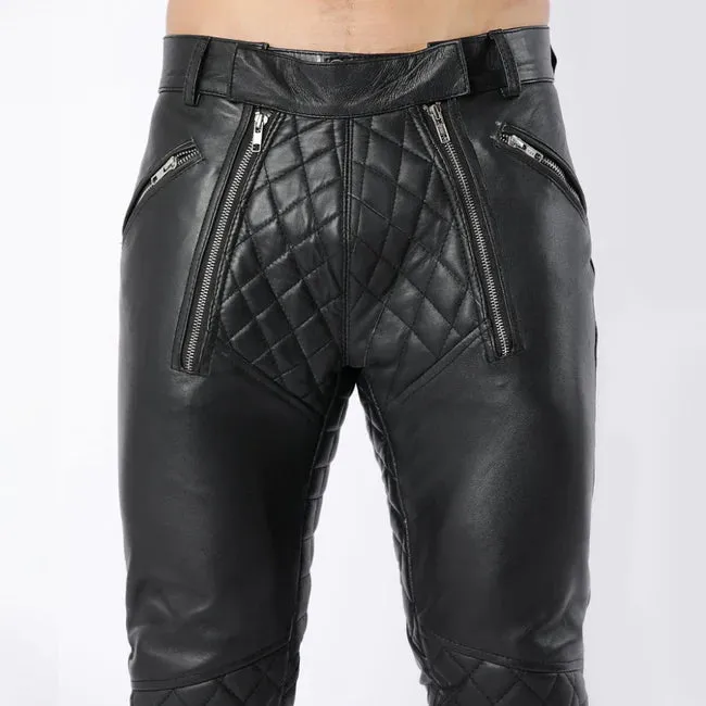 Black Fashion Men's Leather Quilted Pants
