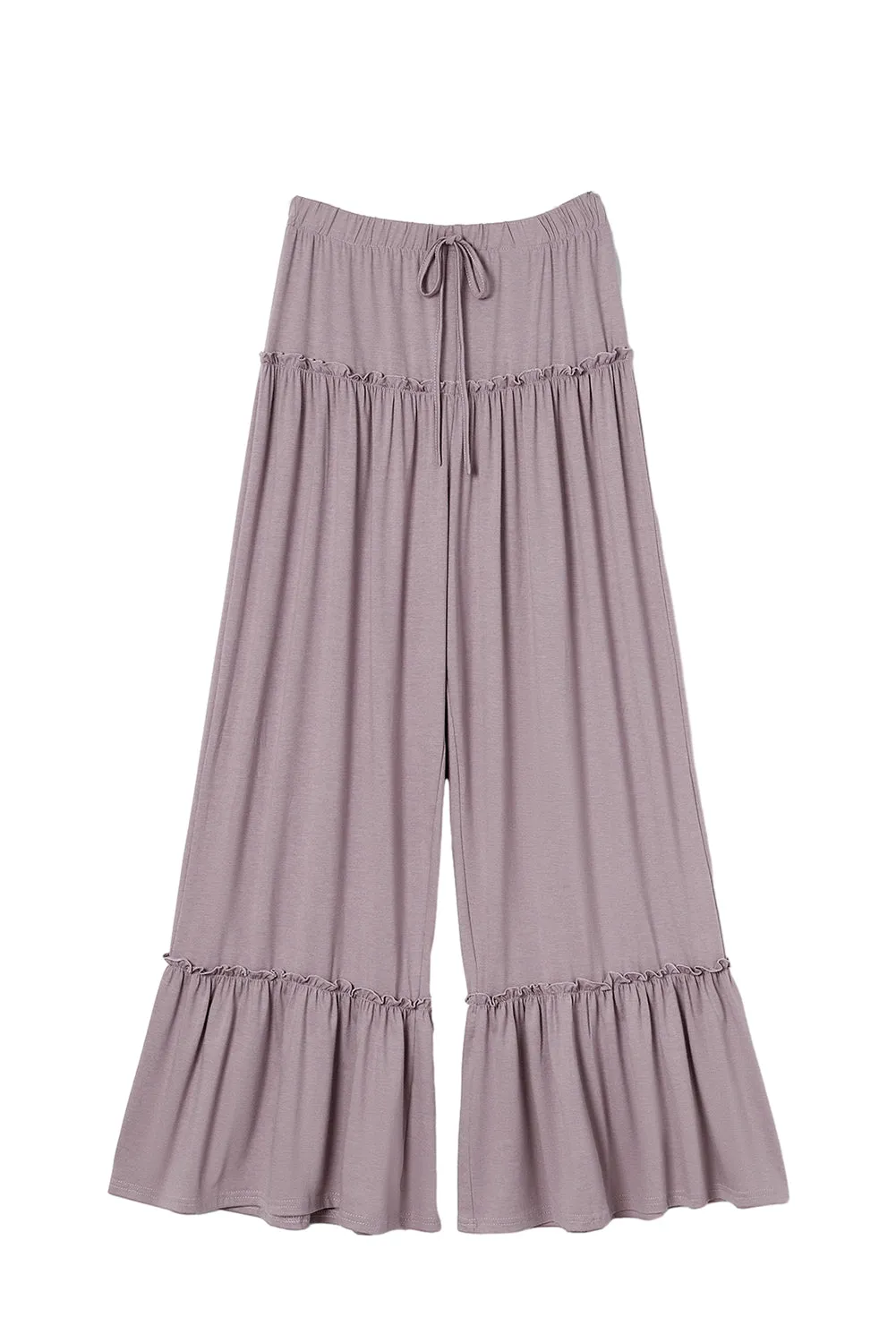 Black Frilled Drawstring High Waist Wide Leg Pants