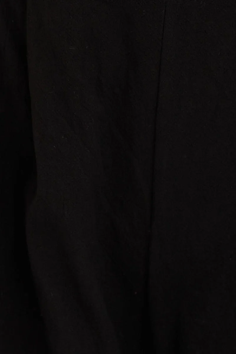 Black High Rise Waist Tie Crop Wide Pants