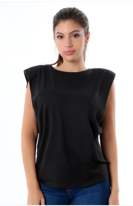 Black Pad Shoulder Top