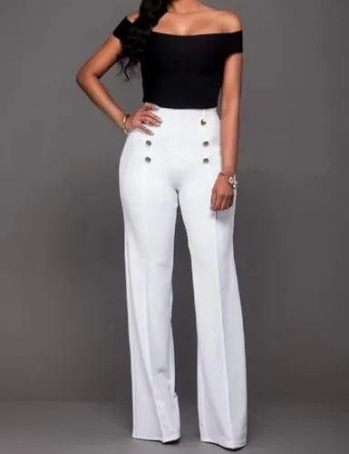 Black Sailor Chic Gold Button Bootcut Pants