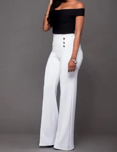 Black Sailor Chic Gold Button Bootcut Pants
