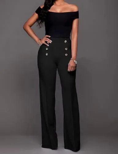 Black Sailor Chic Gold Button Bootcut Pants